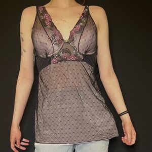 Sophie b. Mesh overlay black and pink lingerie top